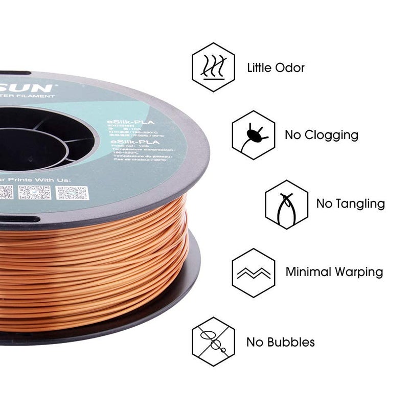 eSUN Silk PLA 3D Printer Filament, Dimensional Accuracy +/- 0.03 mm, 1 kg Spool, 1.75 mm, Copper - Image 4